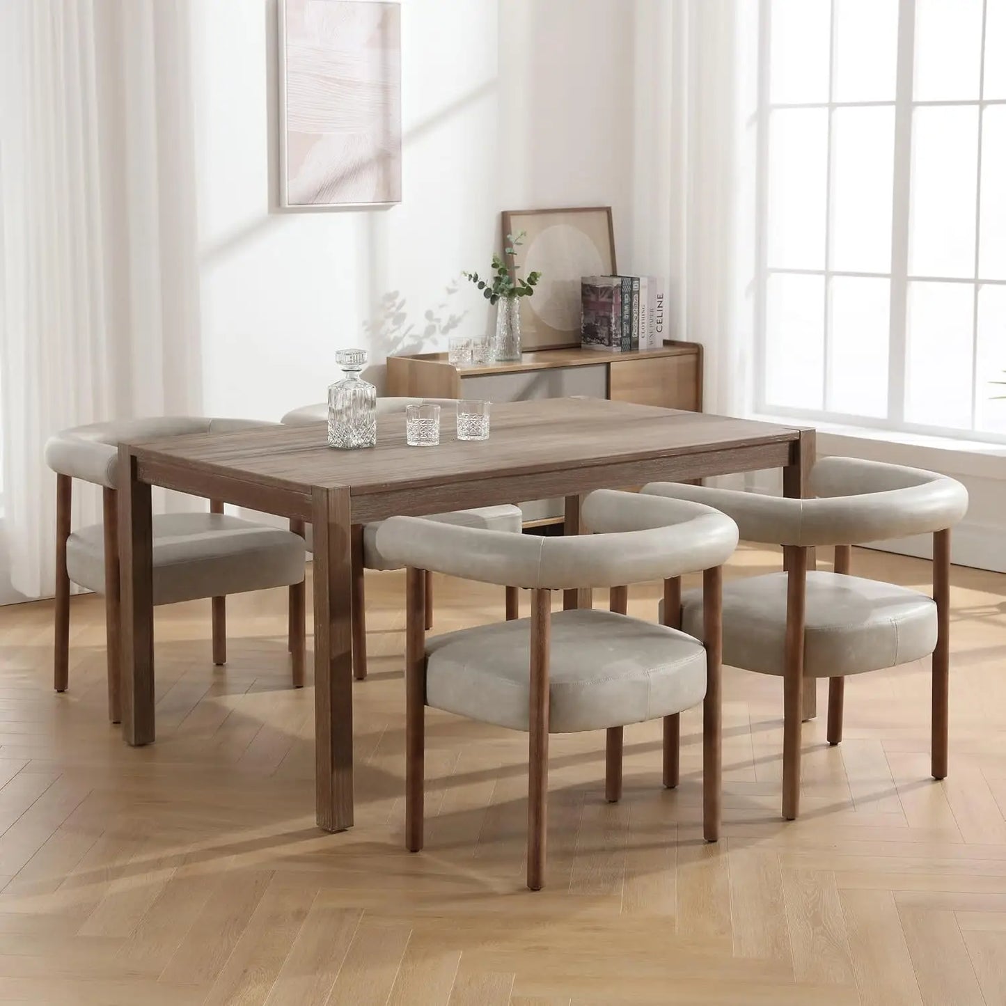 Mid-Century Modern Dining Chairs Set of 4 Upholstered Armrest Chairs