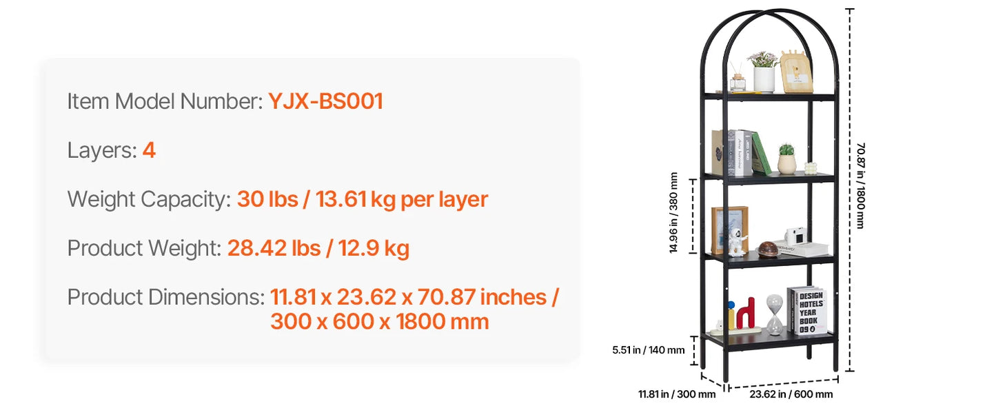 Ljustra Metal Bookshelf 4 Tier Industrial Rustic Open Shelf Storage Unit