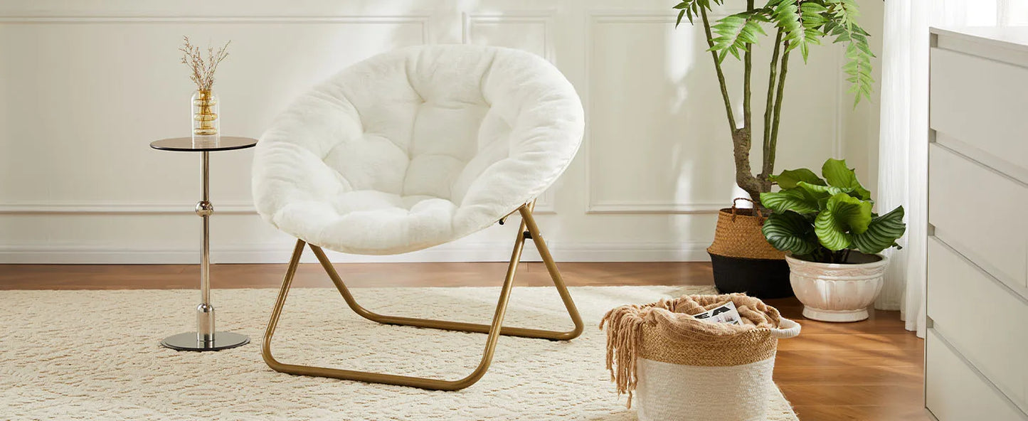 Ljustra Cozy Saucer Chair Faux Fur Folding Lounge Chair for Living Room