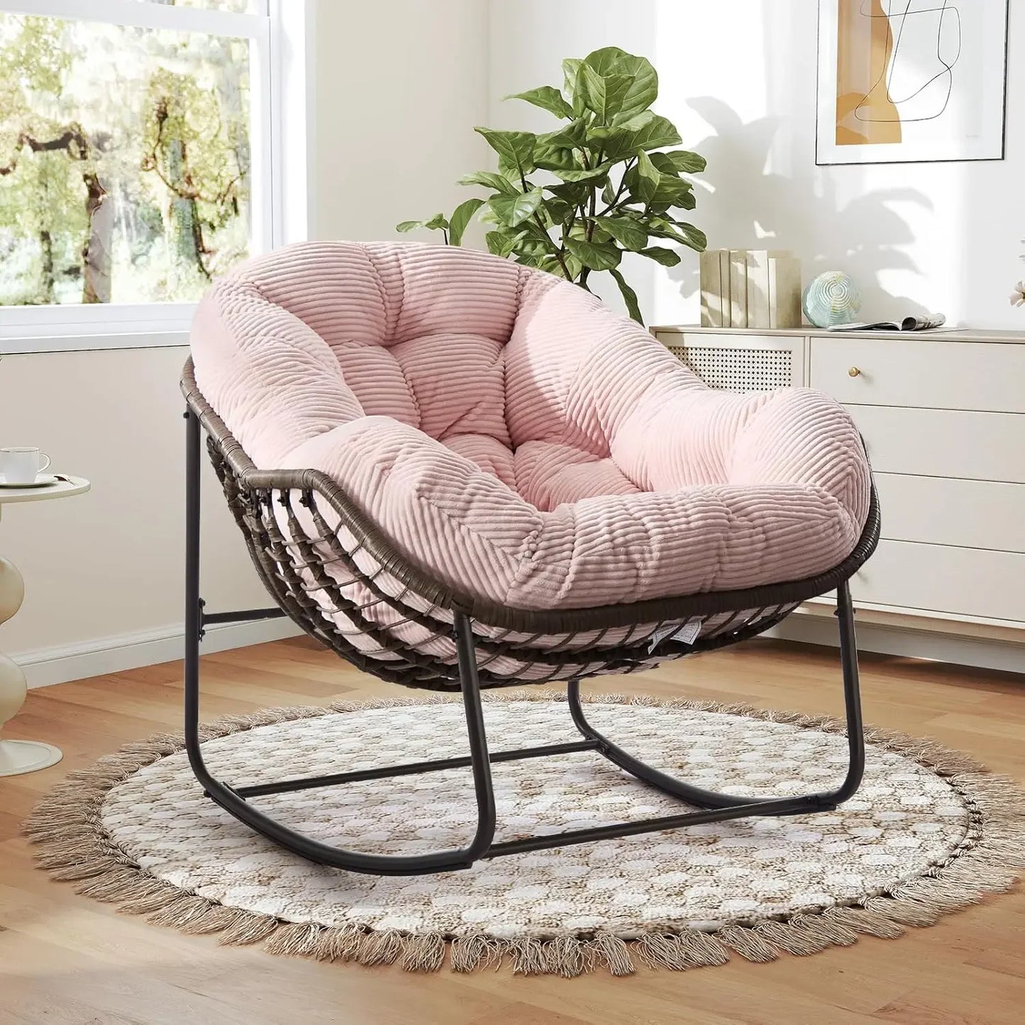 Large Oversized Indoor Outdoor Rocking Papasan Chair with Cushion