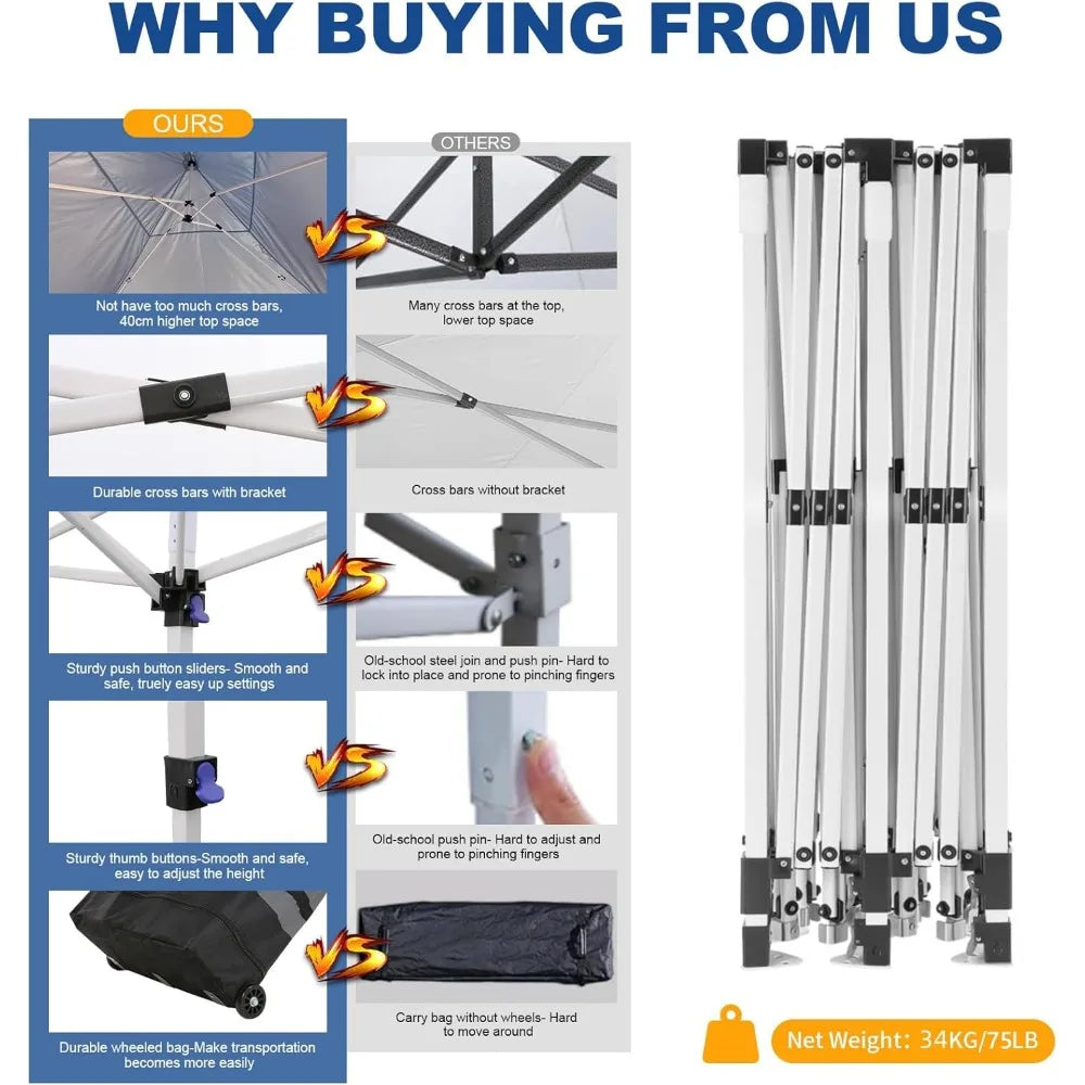 10x20 Pop Up Canopy Tent Waterproof Easy Setup with Sidewalls Sandbags