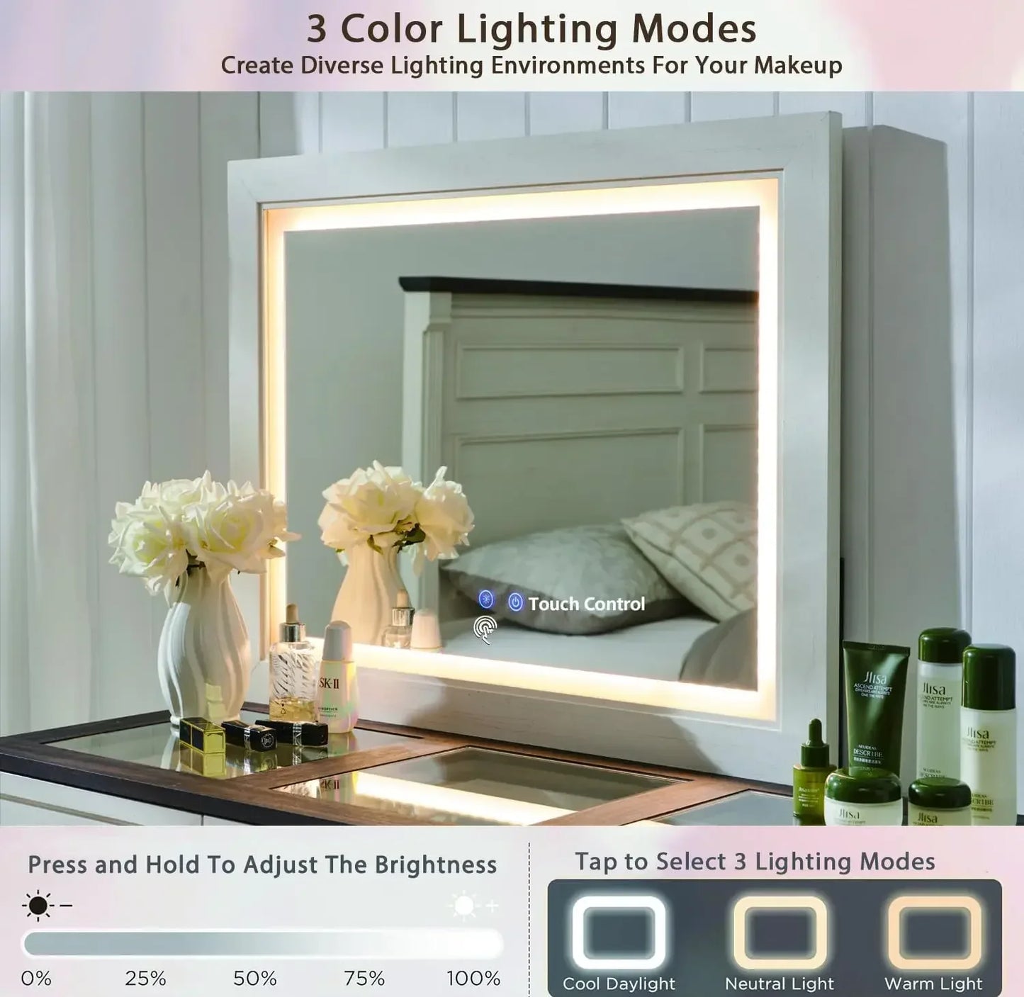 69 Inch Big Vanity Desk Glass Top Farmhouse Makeup Table Storage Drawers