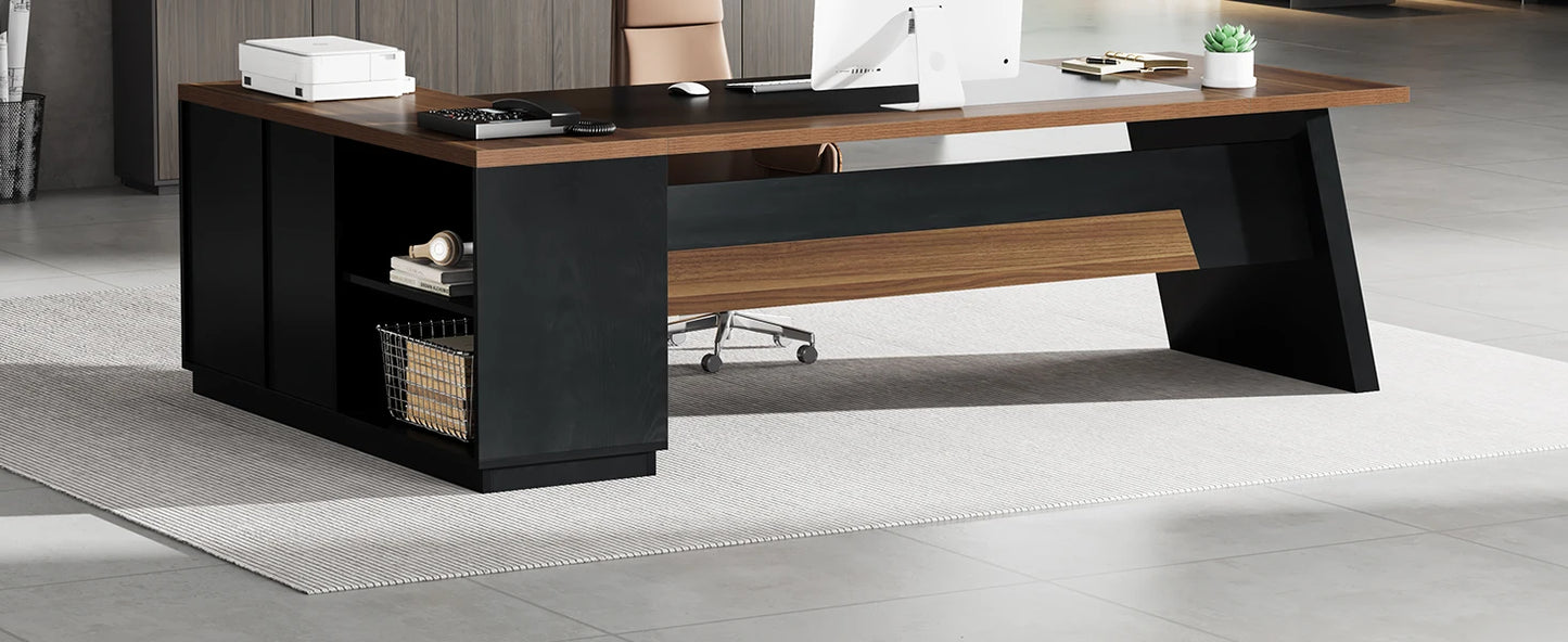 Modern L-Shaped Executive Desk with Drawers and File Cabinet Office