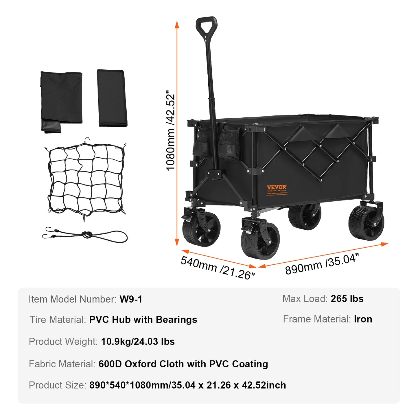 Ljustra Collapsible Folding Beach Wagon All-Terrain Wheels Drink Holder