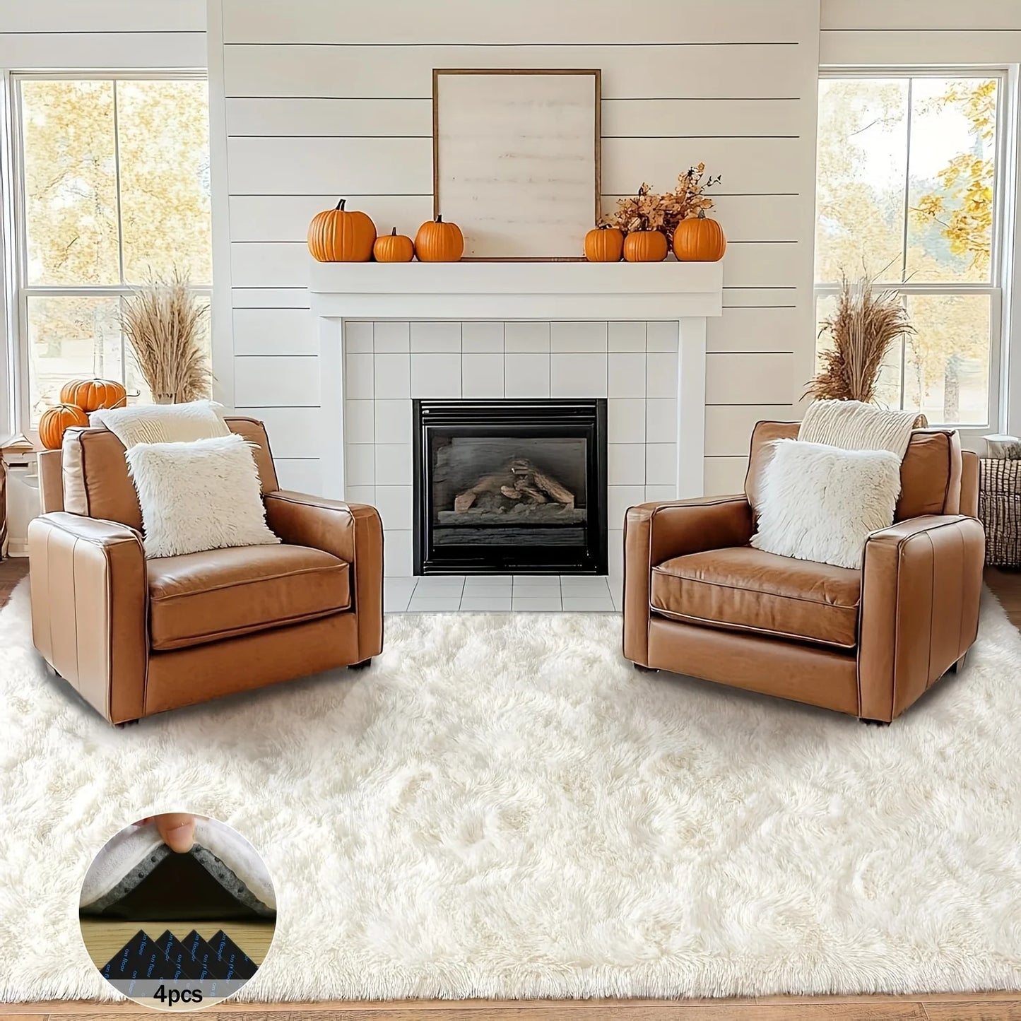 Off-White Soft Shaggy Non-Slip Rug Luxury Plush Carpet for Home Decor