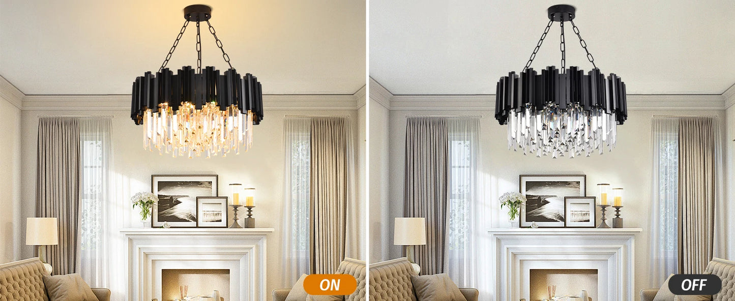 Black Crystal Chandelier Modern 9-Light Fixture for Living Room Entryway