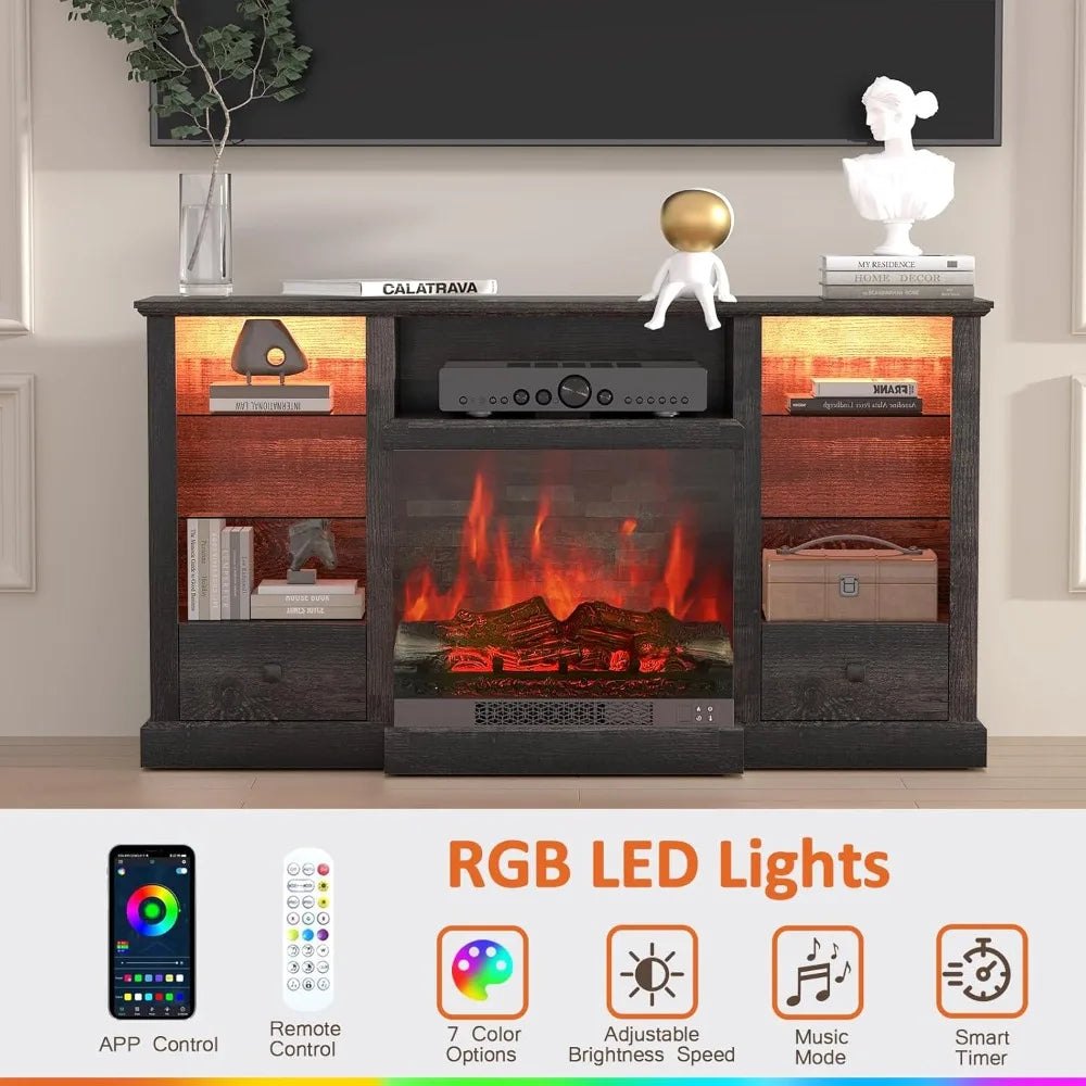 Fireplace TV Stand for 65 inch TV with 3-Sided Electric Fireplace