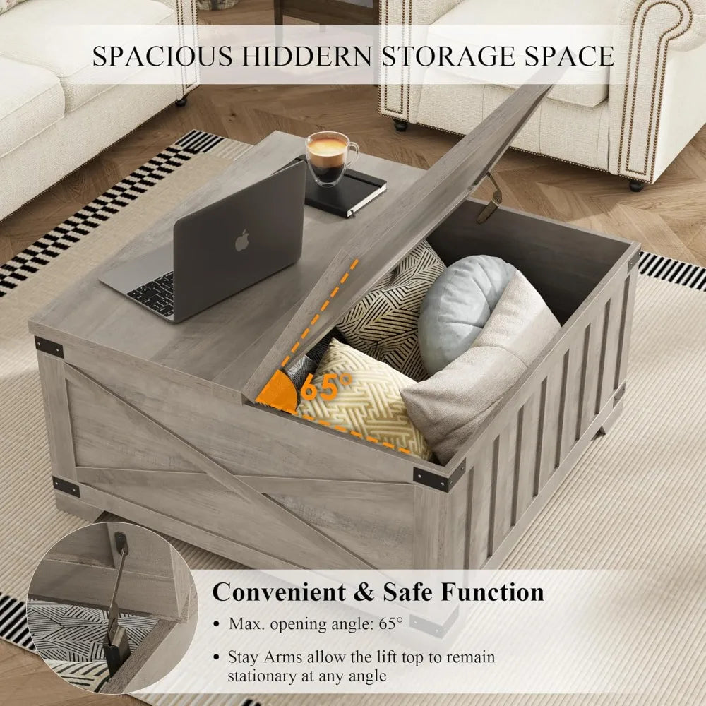 Farmhouse Coffee Table with Storage Vintage Lift Top Square Table