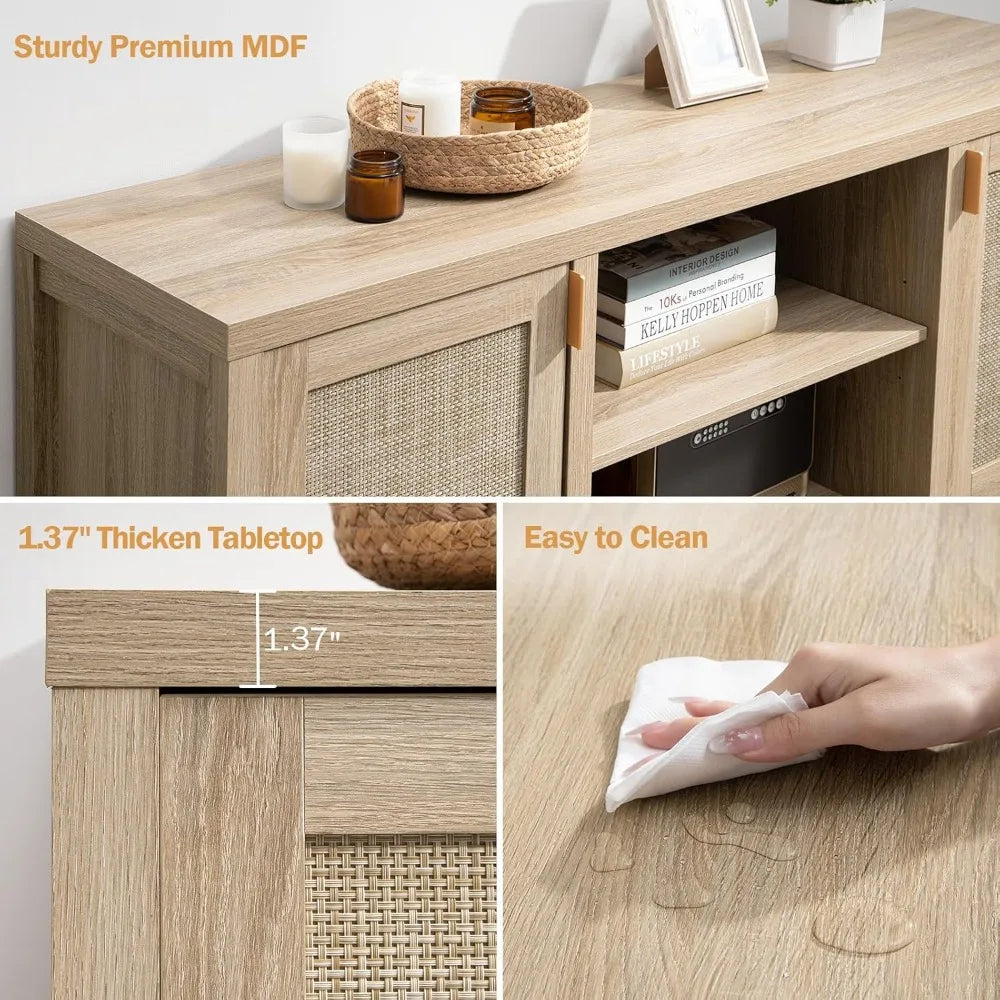 Rattan TV Stand MidCentury Modern 26" Tall Console Cabinet for Living Room