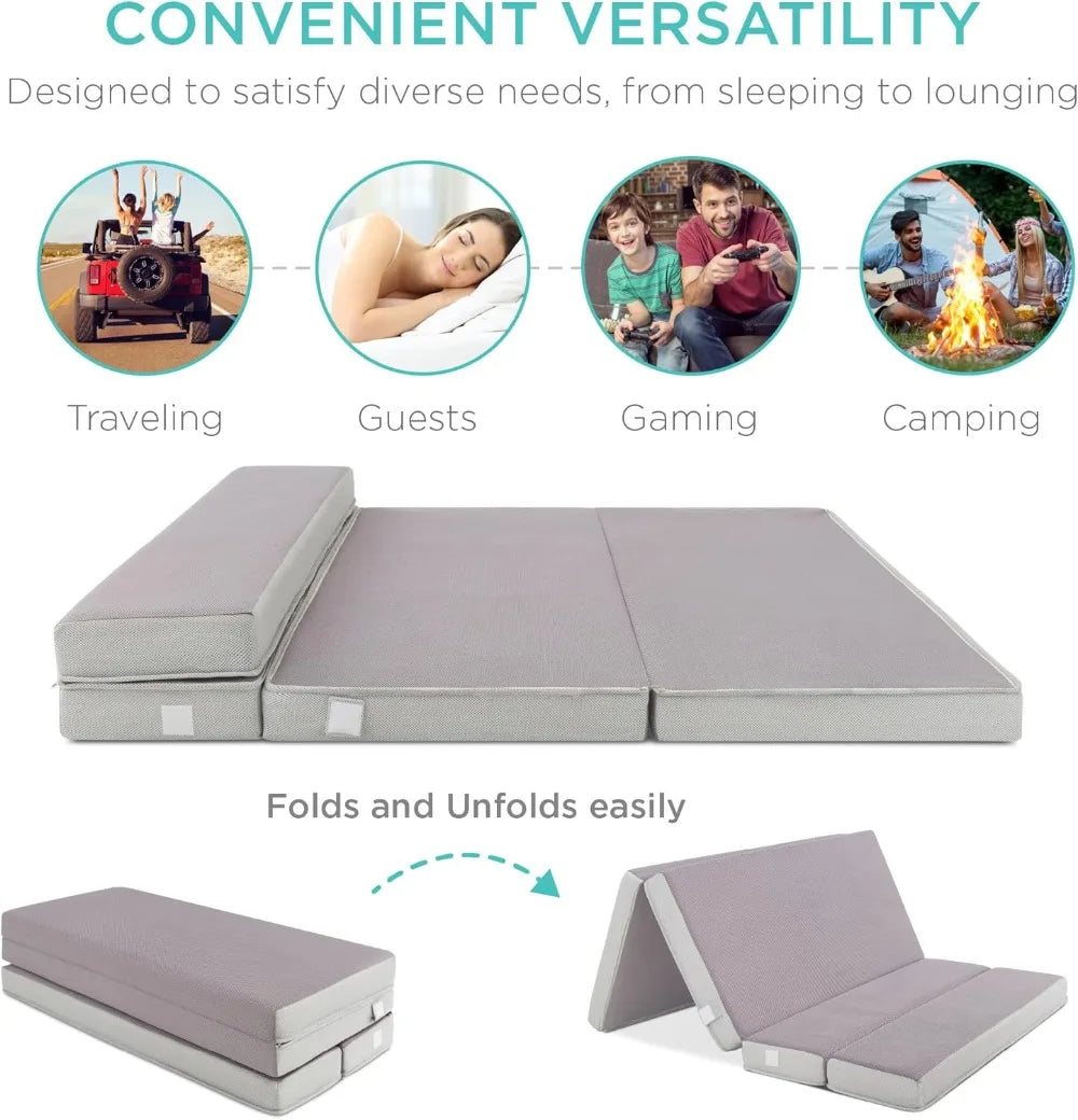 Ljustra 4in Portable Queen-Size Tri-Fold Mattress for Camping Guests