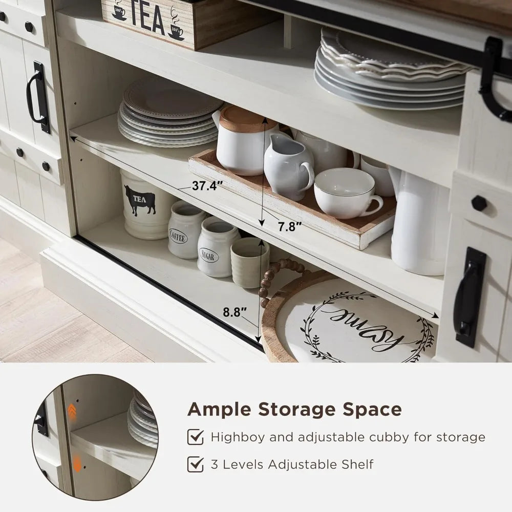 75 Inch Farmhouse Sideboard Buffet Cabinet with Sliding Barn Door