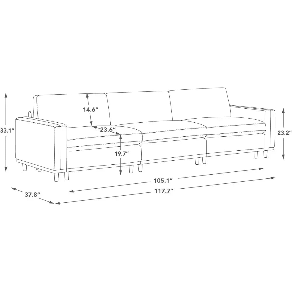 Ljustra Super Large Luxury 3 Seat Sectional Modular Sofa 118 Inch