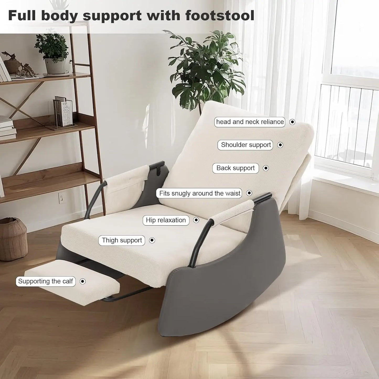 Ljustra Rocking Recliner Chair Modern Sofa Upholstered Glider 3 Levels