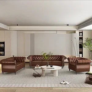 Luxurious 3 Piece Velvet Chesterfield Living Room Sofa Set