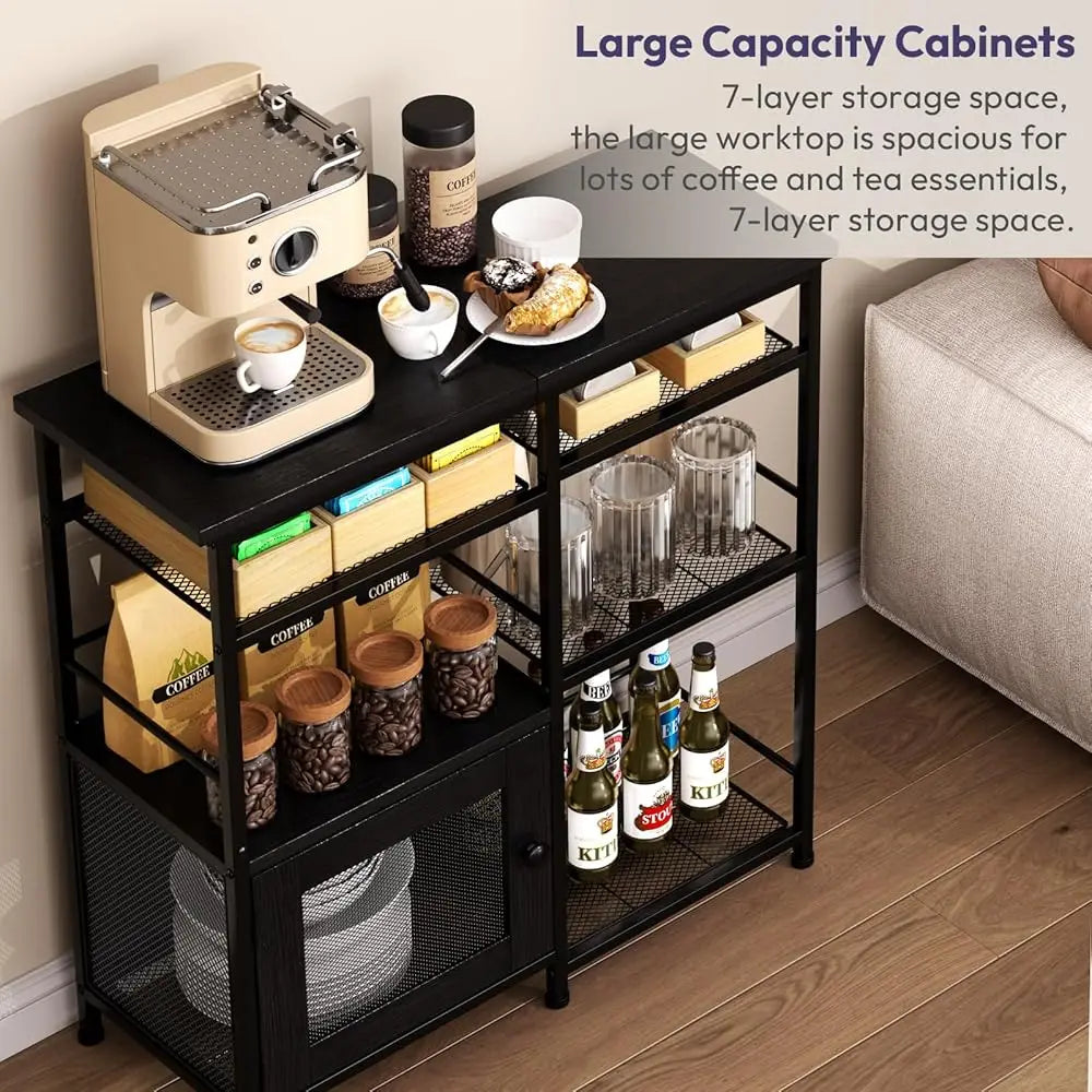 Coffee Bar Cabinet Rustic Storage Organizer Kitchen Buffet Stand