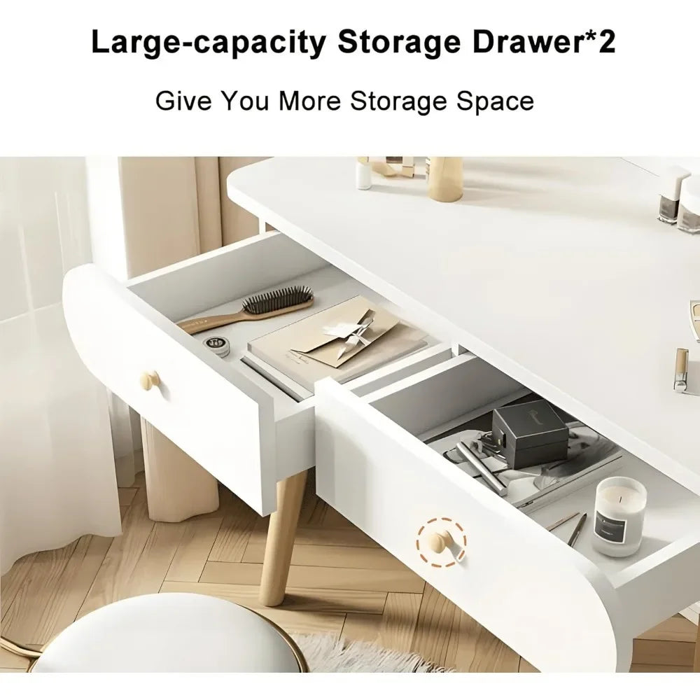Luxury White Vanity Makeup Table with Drawers for Girls and Storage