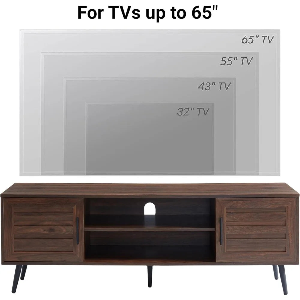 65 Inch Mid Century Modern TV Stand Wood Storage Cabinet for Living Room
