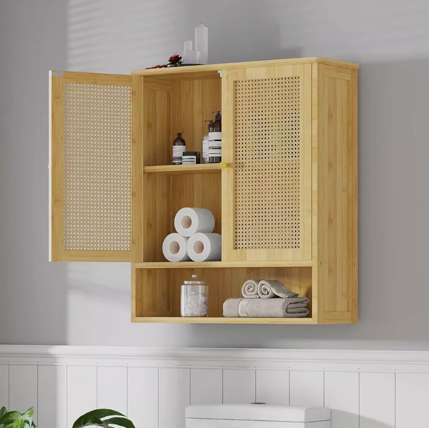 Ljustra Solid Wood Bamboo Bathroom Wall Cabinet Storage Organizer