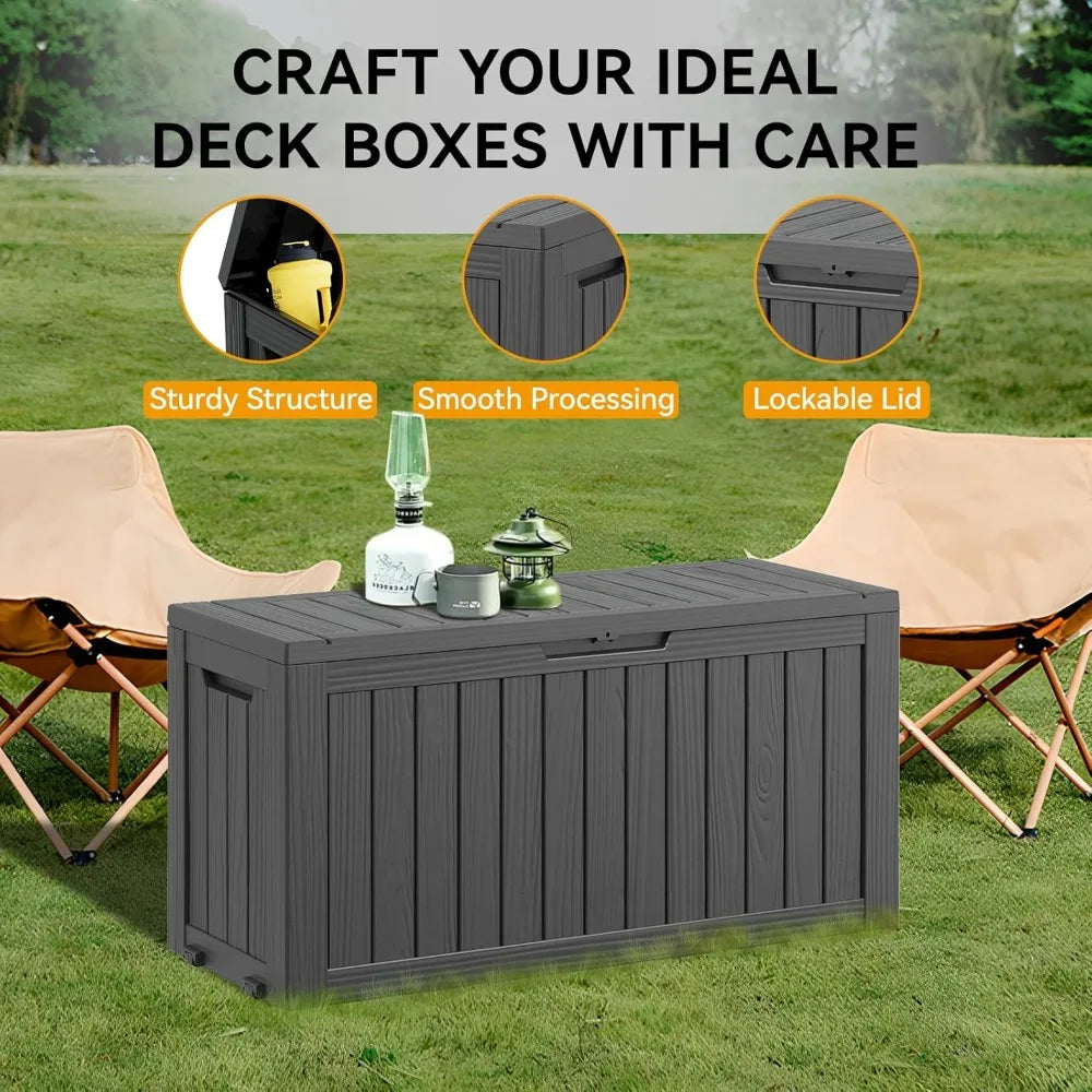 Ljustra 72 Gallon Waterproof Deck Box Outdoor Storage Garden Tools Pool Accessories