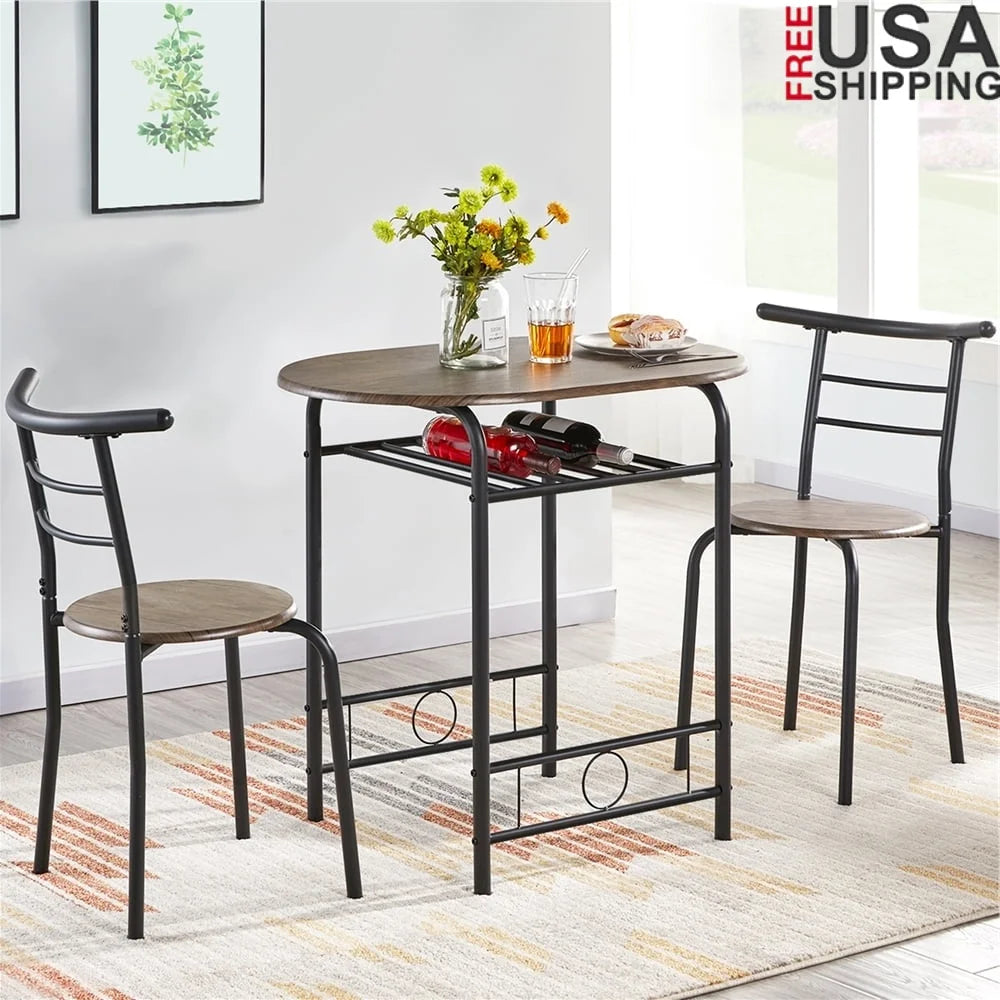 3 Piece Round Dining Table Set with Storage Rack for Kitchen Apartment Office