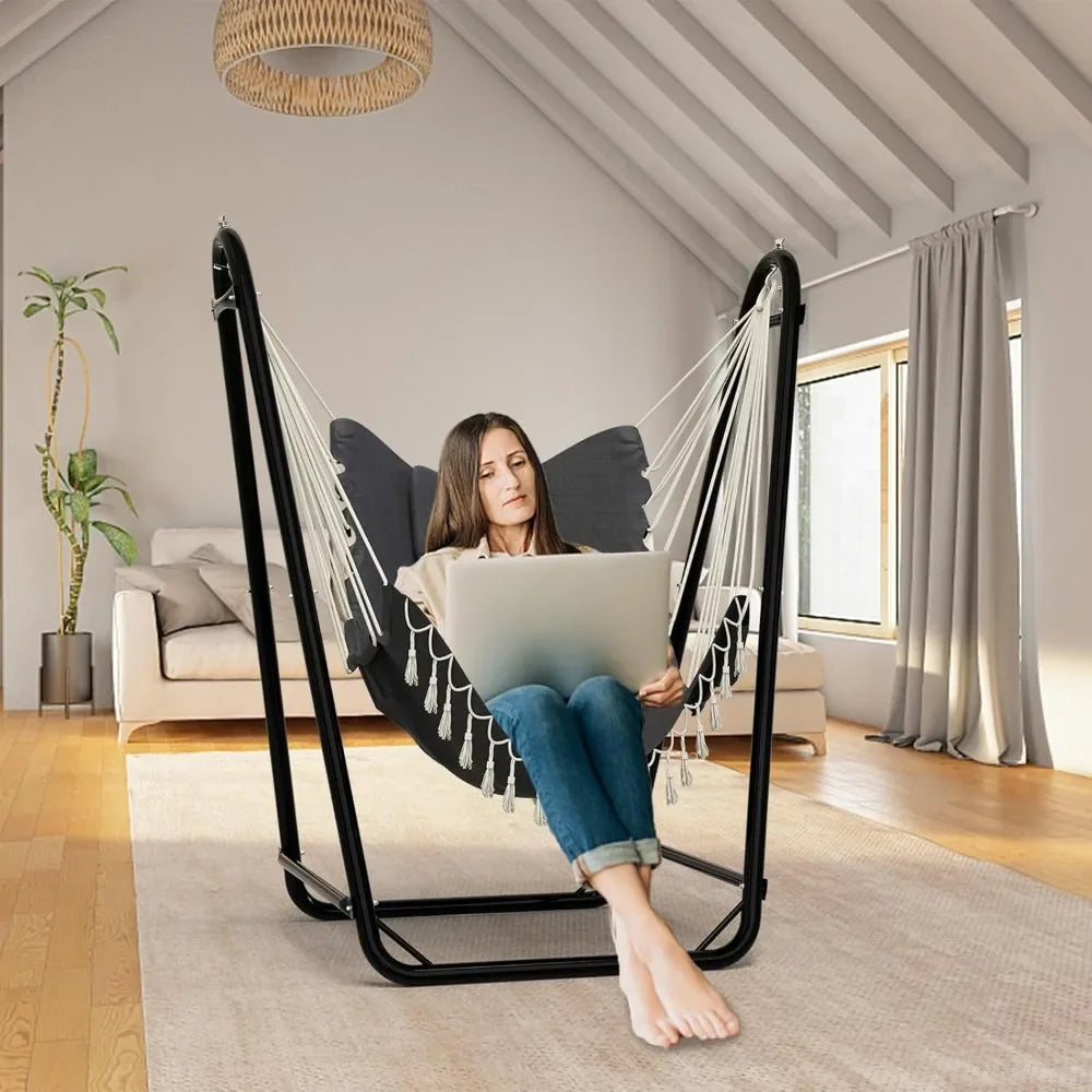 Unique U-Shaped Hammock Chair with Stand Sturdy Rust-Resistant Patio Swing