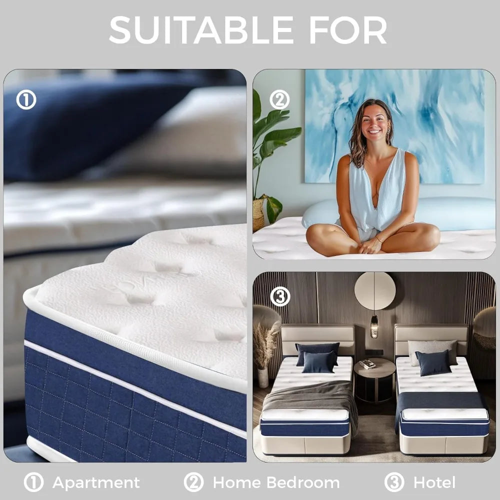 Royal Blue Full Size Medium Firm Hybrid Mattress Bed in a Box