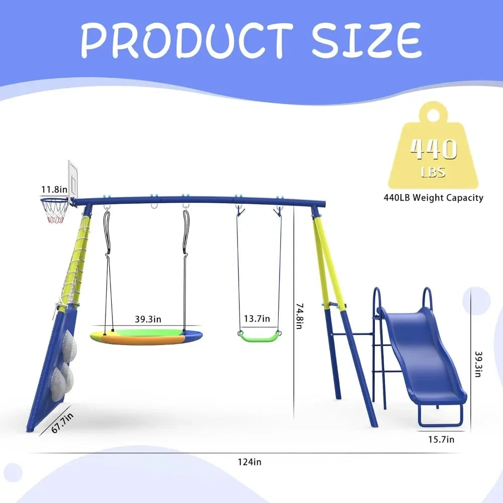 Heavy-Duty Backyard Swing Set with Slide and Sports Activities for Kids