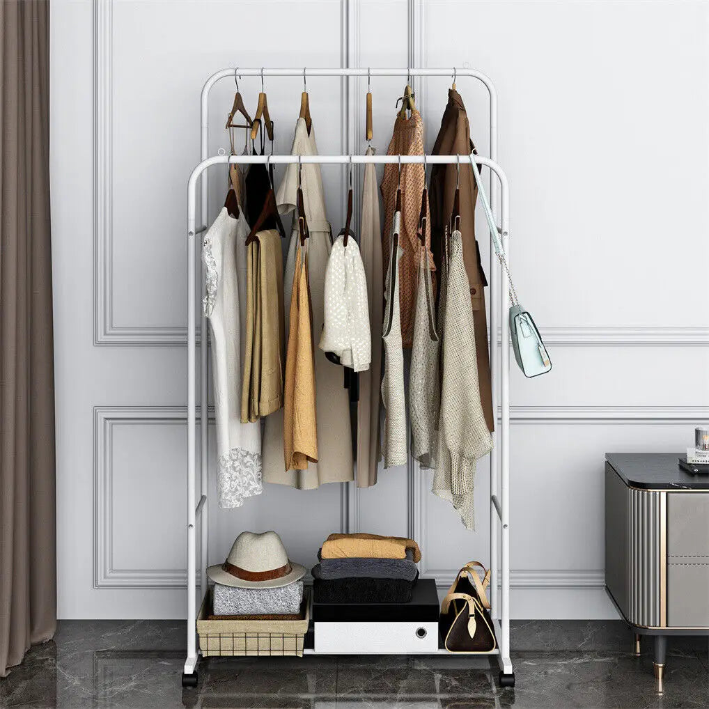 Heavy Duty Clothes Rack Garment Rail Rolling Stand Storage Organizer