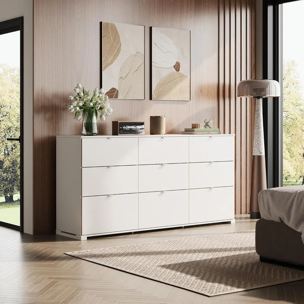 Ljustra Modern 9 Drawer Dresser Chest Large Wood Storage Organizer