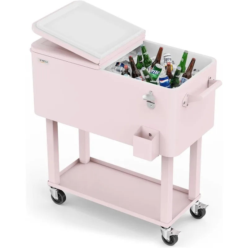 Ljustra 80 Quart Rolling Ice Chest Portable Cooler Cart with Shelf