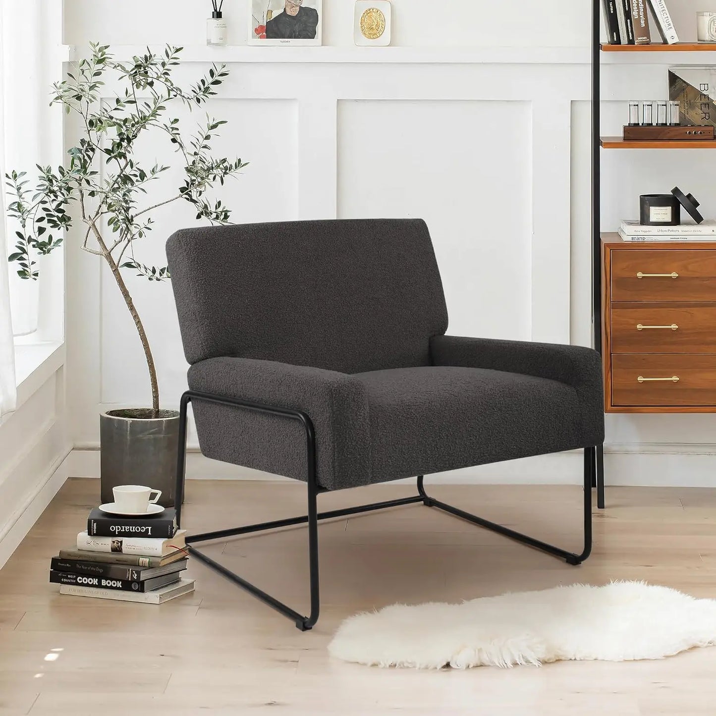 Ljustra Sherpa Accent Chair Modern Upholstered Sofa Living Room