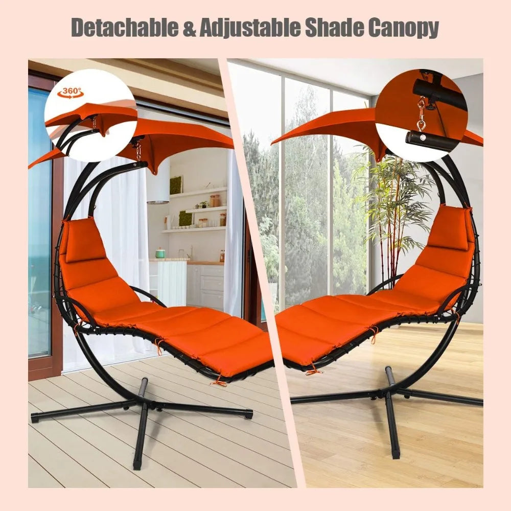 Ljustra Hanging Chaise Lounger Chair Arc Stand Porch Swing with Canopy