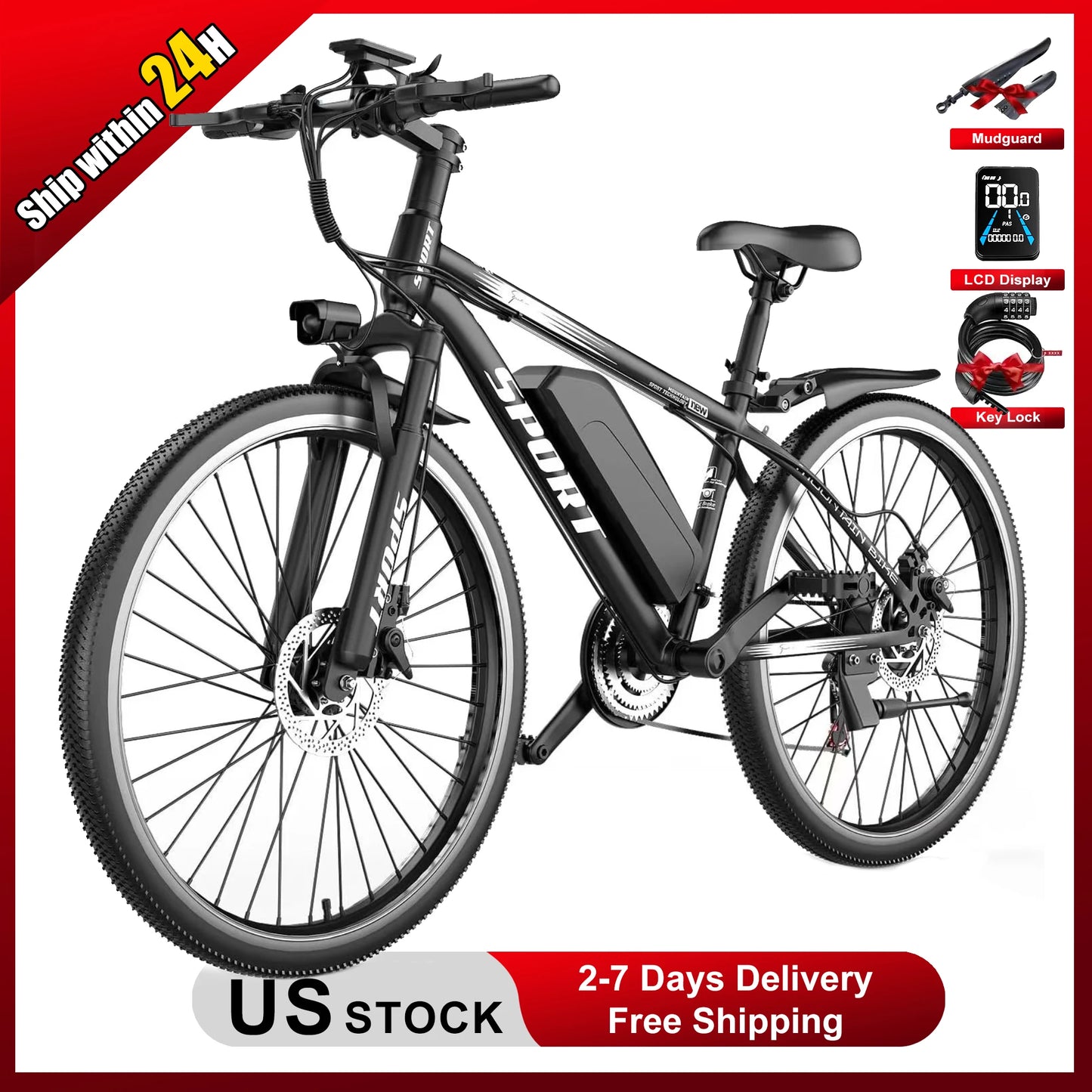 Electric Mountain Bike 750W Motor Removable Battery 25MPH Adult Ebike