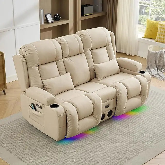 Reclining Loveseat with Console USB Speaker LED Light Storage