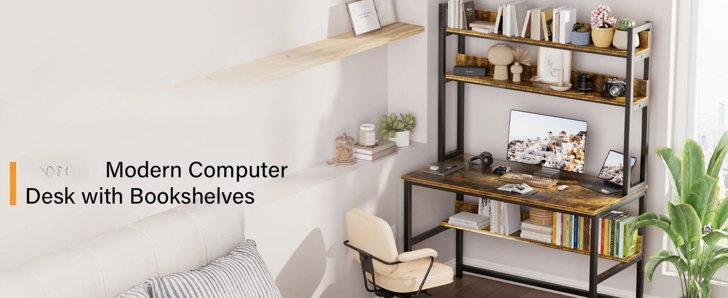 Computer Desk with Shelves 47" W Home Office Study Table Modern Design