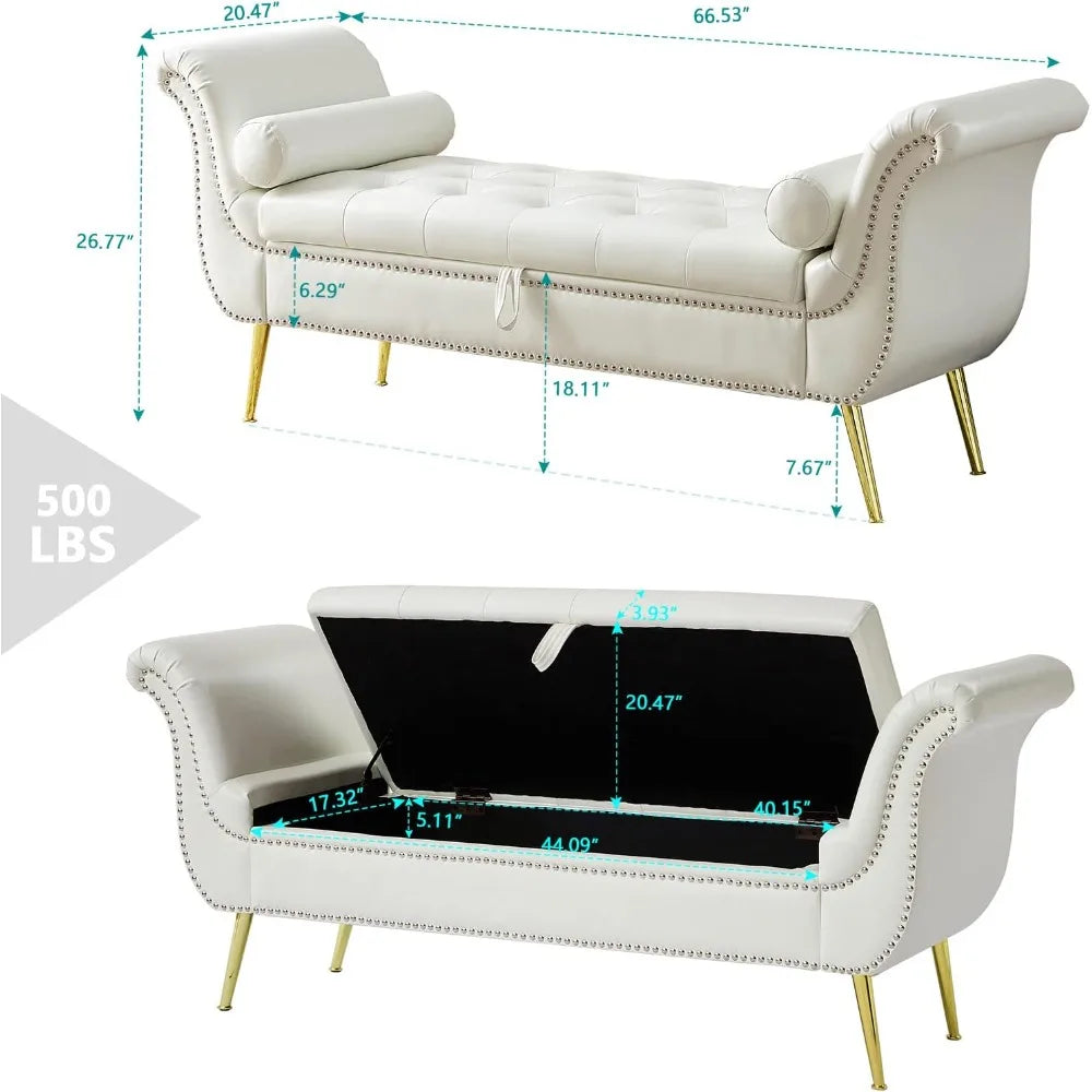 Ljustra PU Leather Storage Ottoman Bench 66.53" Modern End of Bed