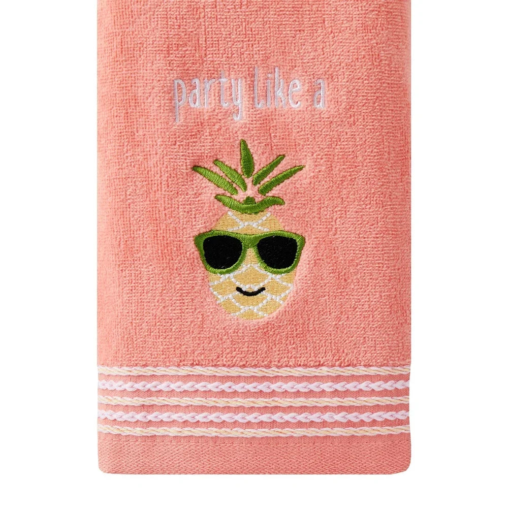 Tropical Pineapple Hand Towel Set 2 Piece Cotton Plush Washroom Decor