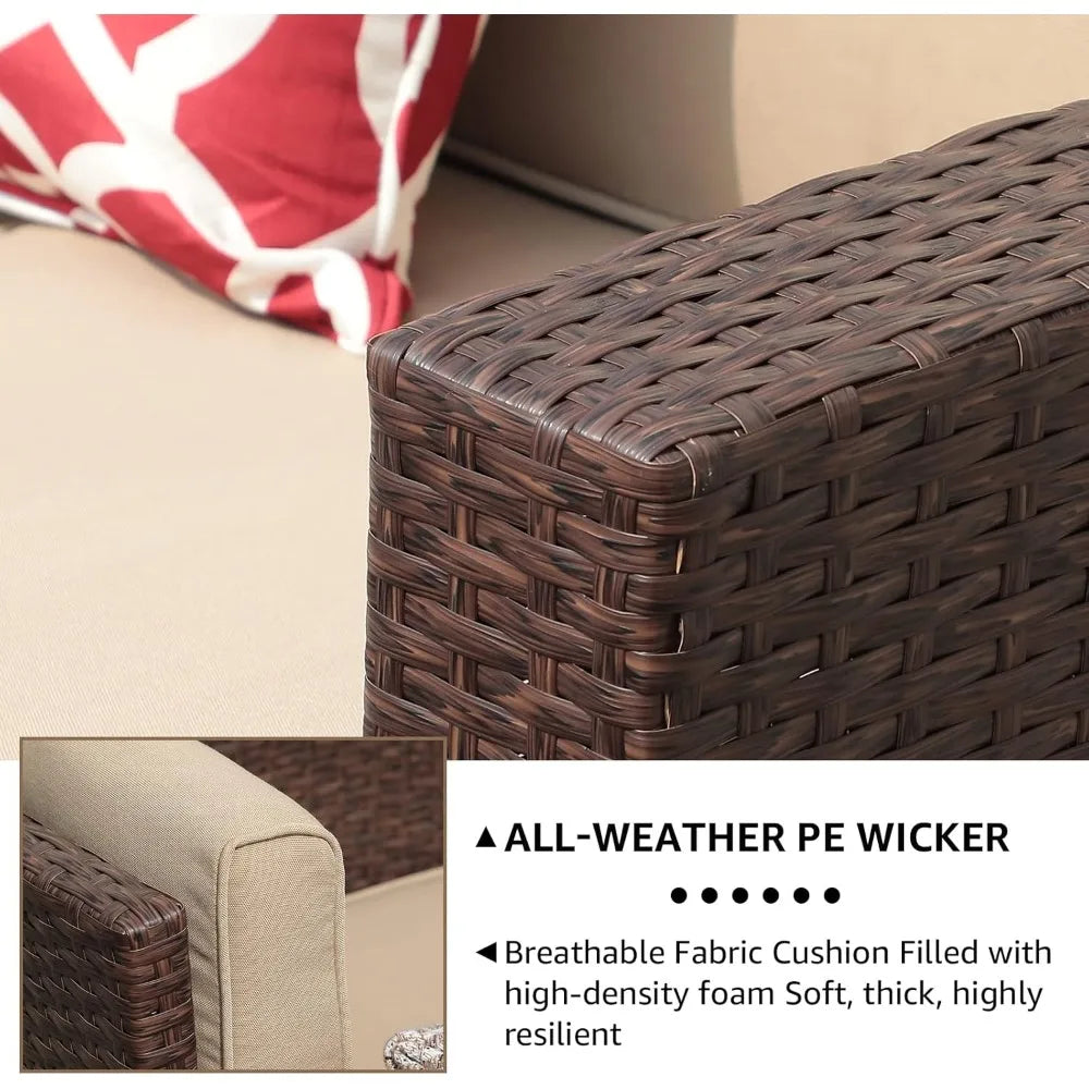 7 Piece Outdoor Patio Furniture Set Sectional Sofa with Ottoman