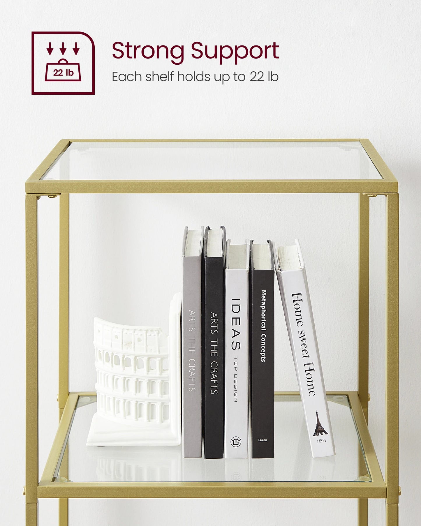 Ljustra 6-Tier Slim Bookshelf Tempered Glass Steel Frame Modern Design