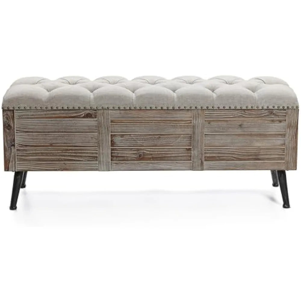 Ljustra 47 Inch Farmhouse Storage Bench for Bedroom Seating and Storage