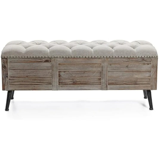 Ljustra 47 Inch Farmhouse Storage Bench for Bedroom Seating and Storage