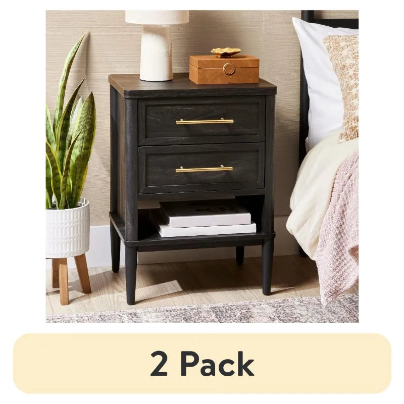 Oaklee 2 Drawer Nightstand Modern Home Furniture Storage Charcoal
