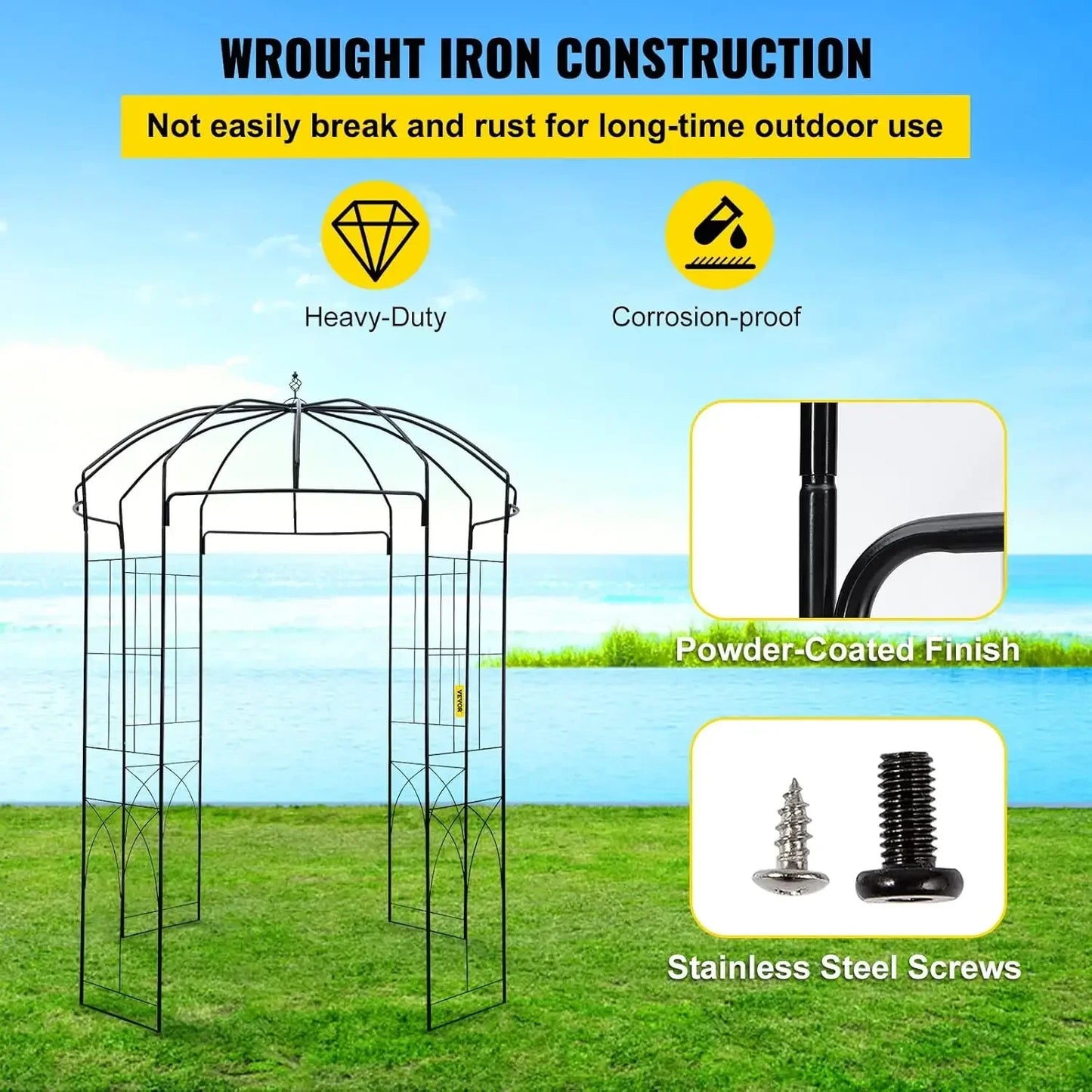 Birdcage Shape Garden Arch 9ft High 66in Wide Heavy Duty Iron Arbor