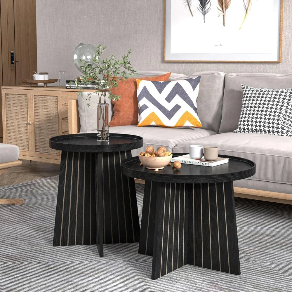 Round Nesting Coffee Table Set Modern Small Living Room Bedroom Office