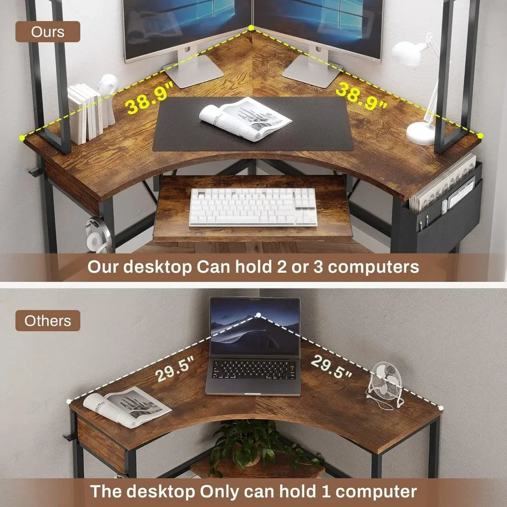 Ljustra Corner Desk Small Computer Desk with Hutch LED Lights