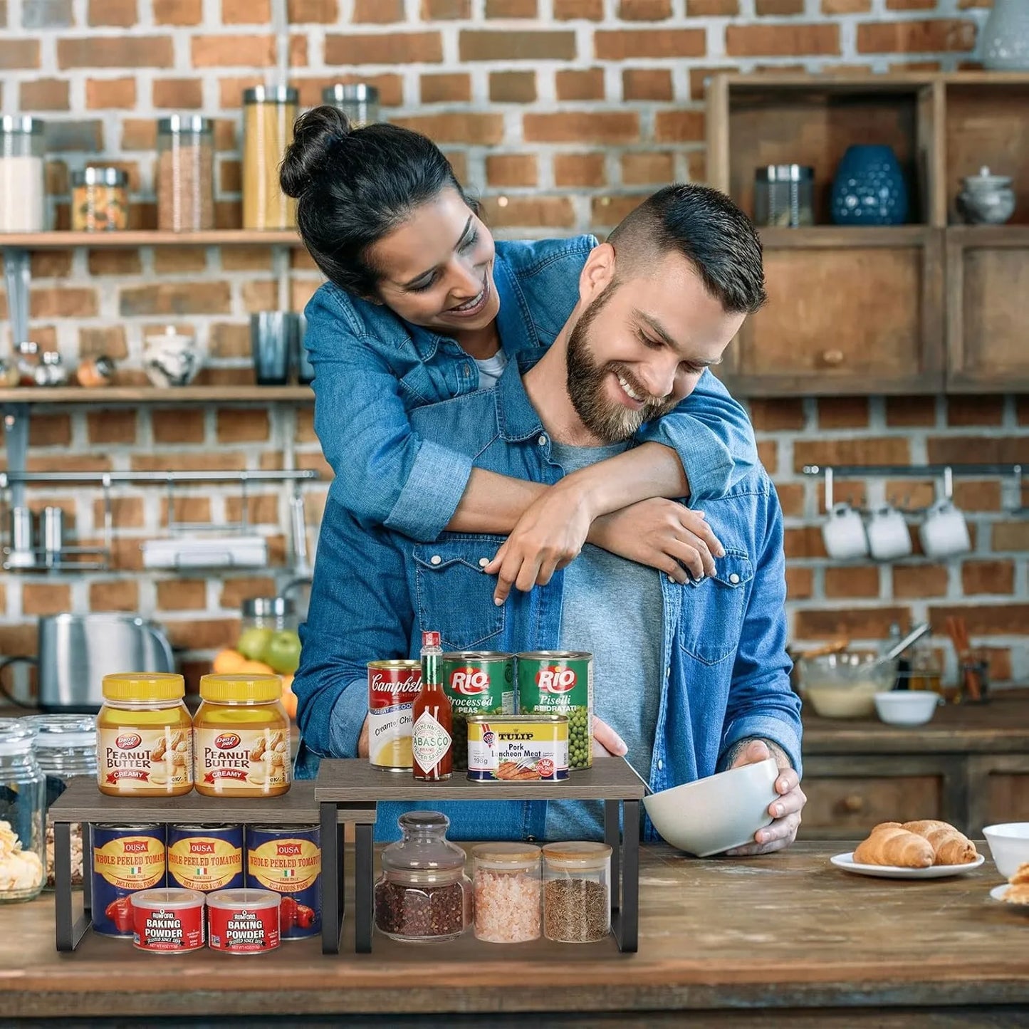 Stackable Expandable Kitchen Spice Rack Organizer Set of 4 Grey