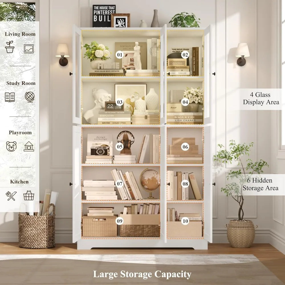 Ljustra 69 Inch Tall White Bookshelf with Storage Cabinet Modern Design