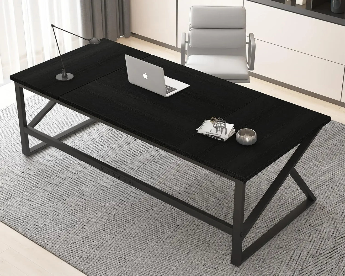 Large Metal Wood Computer Desk for 2 Monitors 70 Inch Home Office