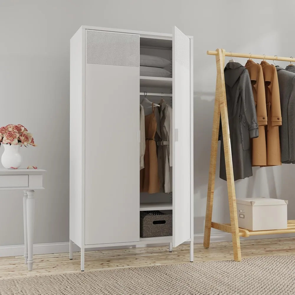 71 Inch Tall Steel Storage Locker Adjustable Shelves Hanging Rod