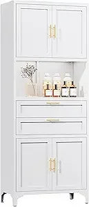 75 Inch Tall Metal Pantry Cabinet with Adjustable Shelves and Drawers